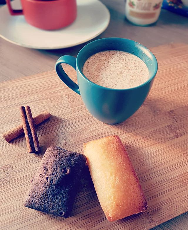 Bek and Veggie with cup, cinnamon and cakes