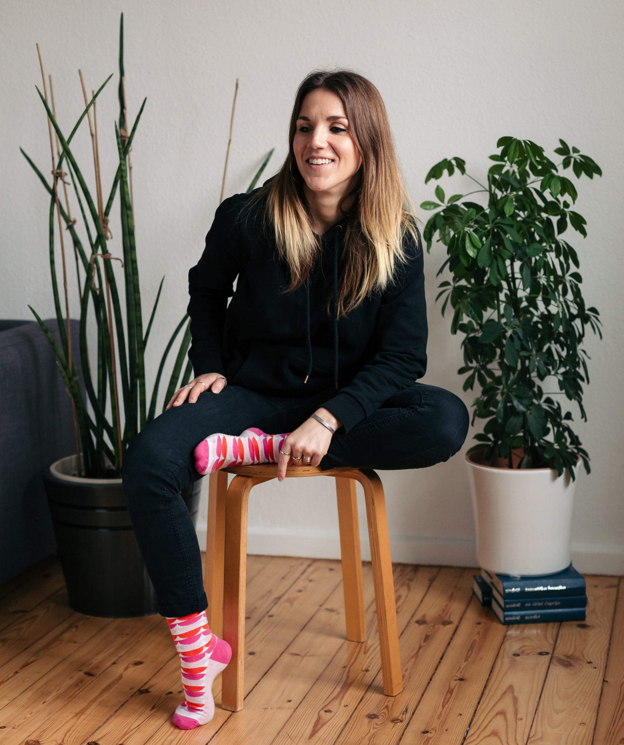 Andrea Babic, woman, at work with socks