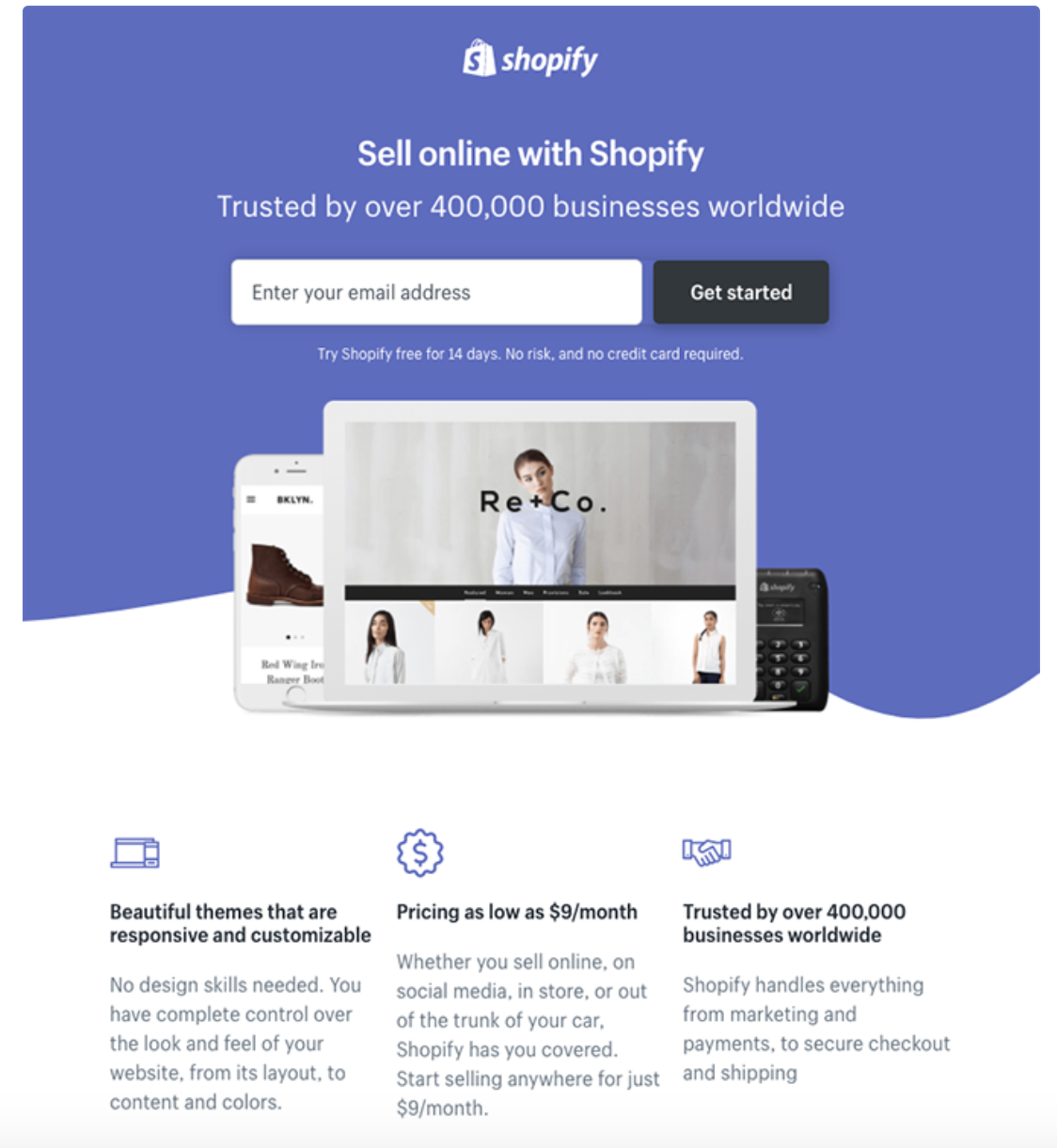 Landing Page example of Shopify