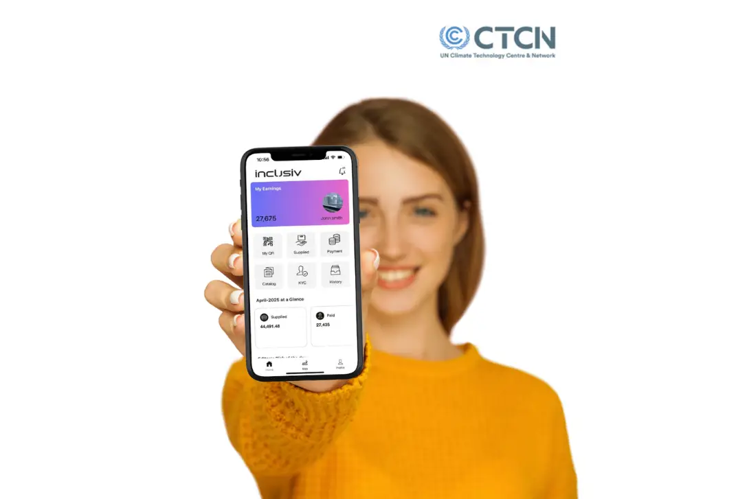 A person holding up a smartphone displaying the RecyclX mobile app, signifying the social impact of empowering individuals in the circular economy.